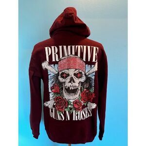NWT Primitive Skate Guns and Roses Streets Hood Hoodie Burgundy Cotton Blend M